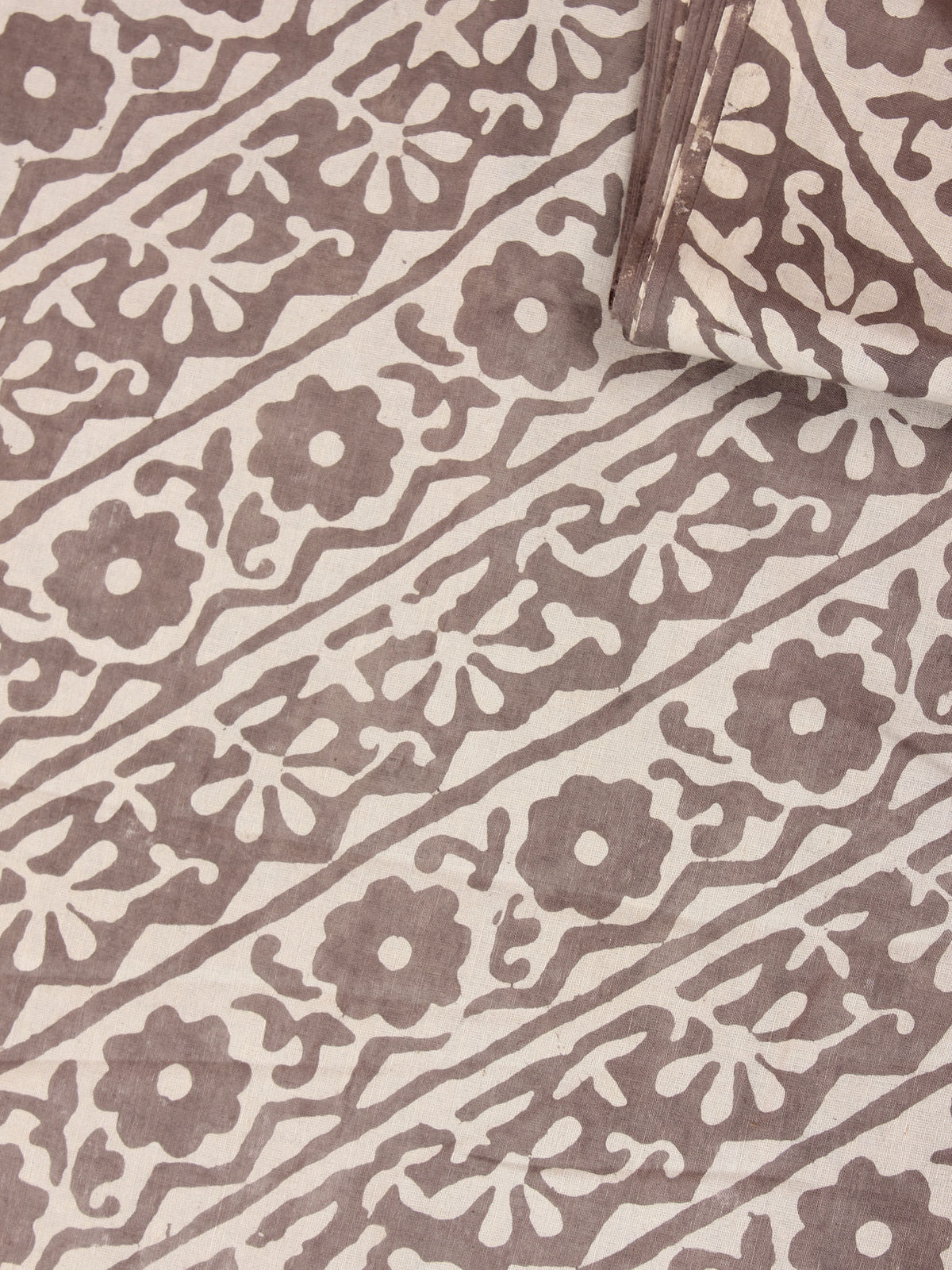 Beige Brown Natural Dyed Hand Block Printed Cotton Fabric Per Meter - F0916237
