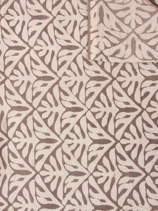 Beige Brown Natural Dyed Hand Block Printed Cotton Fabric Per Meter - F0916238
