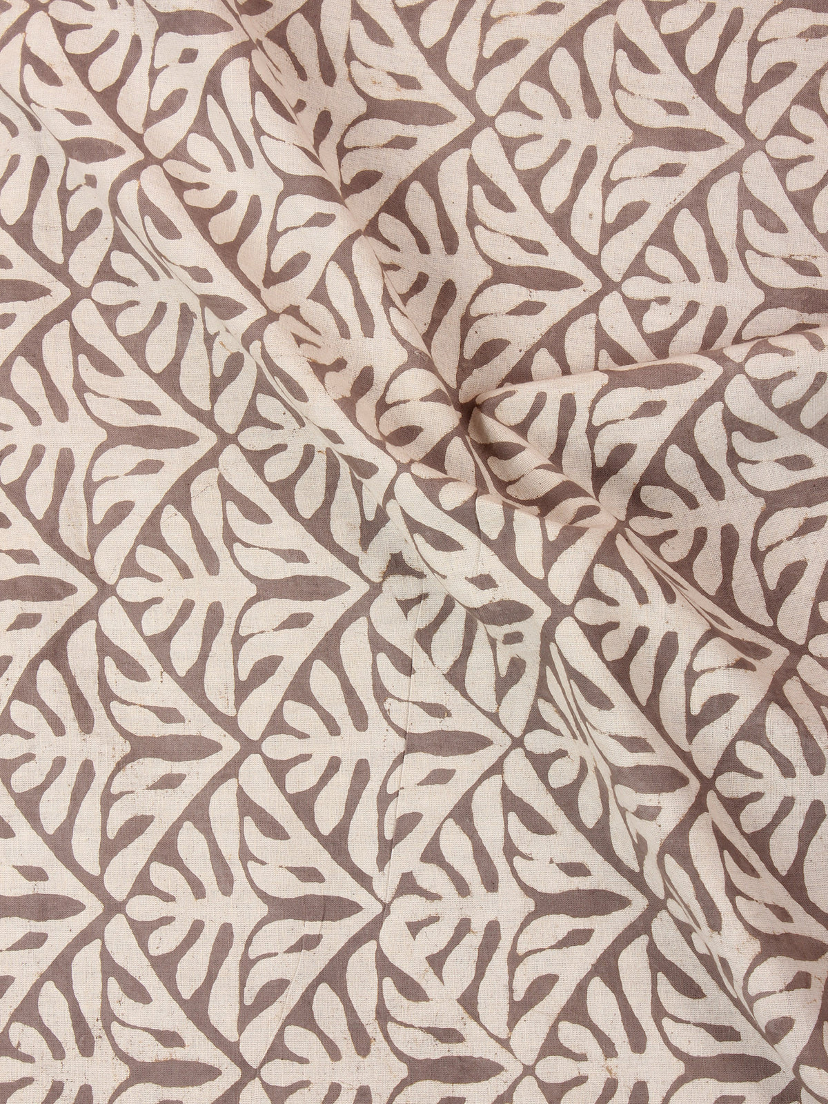 Beige Brown Natural Dyed Hand Block Printed Cotton Fabric Per Meter - F0916238