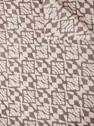 Beige Brown Natural Dyed Hand Block Printed Cotton Fabric Per Meter - F0916242