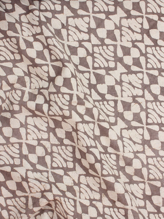 Beige Brown Natural Dyed Hand Block Printed Cotton Fabric Per Meter - F0916242