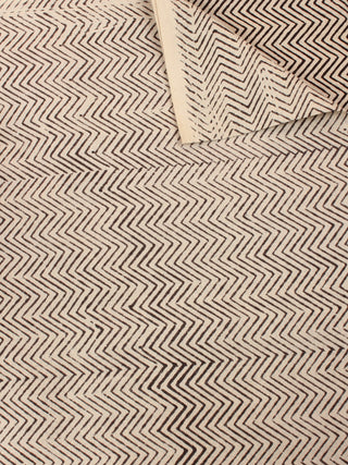 Beige Black Natural Dyed Hand Block Printed Cotton Fabric Per Meter - F0916243