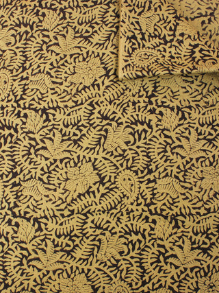 Yellow Black Natural Dyed Hand Block Printed Cotton Fabric Per Meter - F0916248