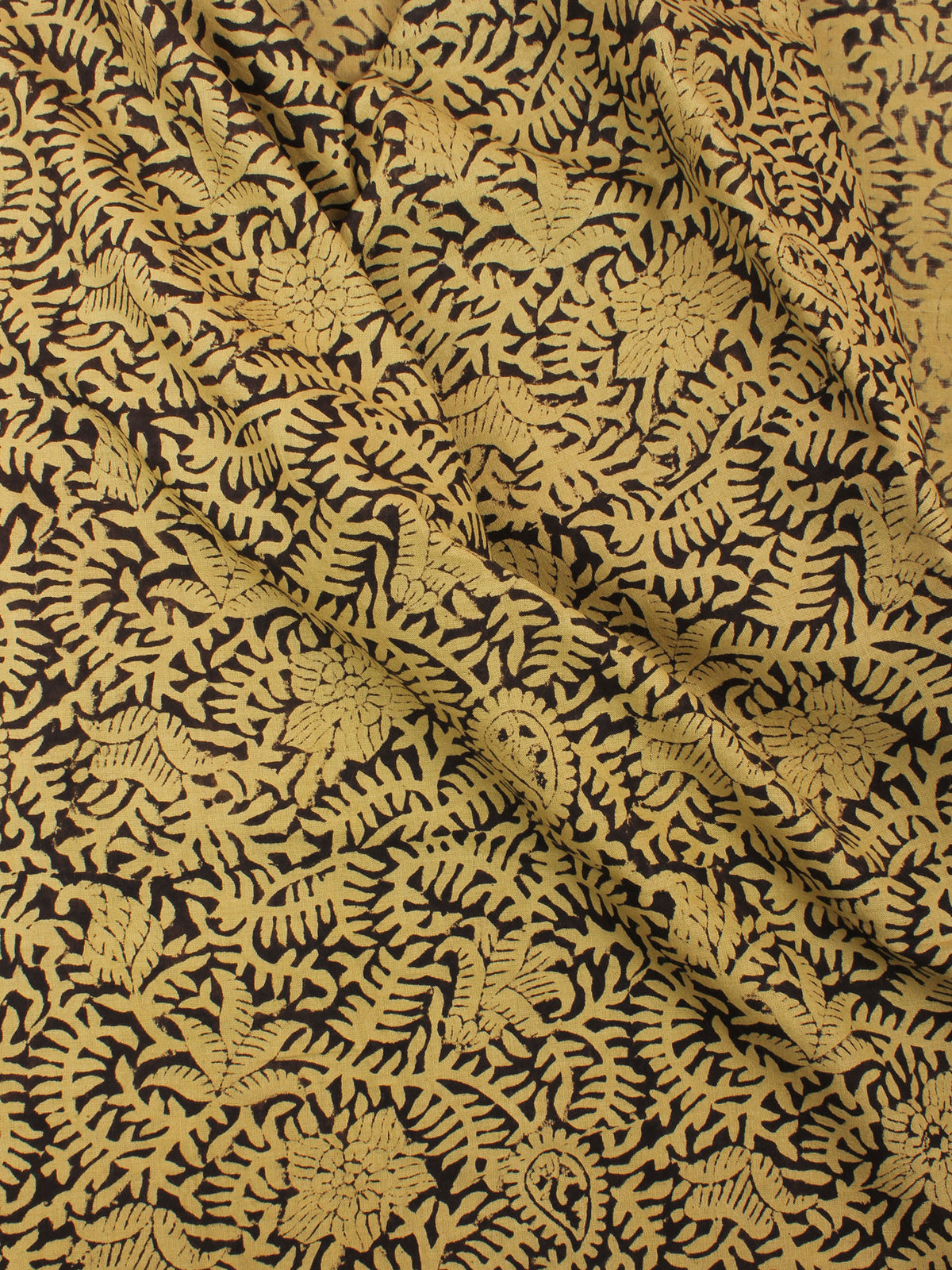 Yellow Black Natural Dyed Hand Block Printed Cotton Fabric Per Meter - F0916248