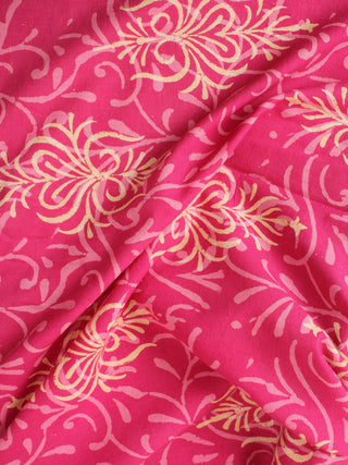 Pink Yellow Natural Dyed Hand Block Printed Cotton Fabric Per Meter - F0916249