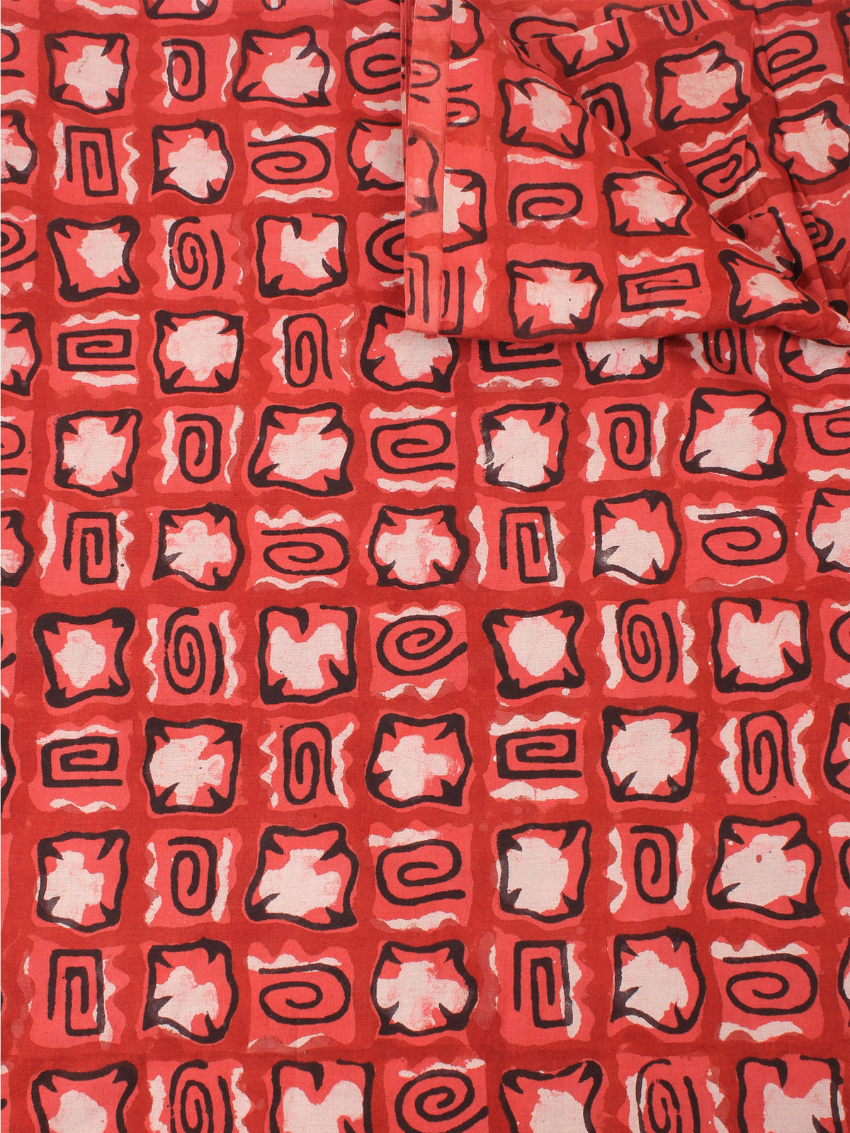 Red Beige Natural Dyed Hand Block Printed Cotton Fabric Per Meter - F0916257
