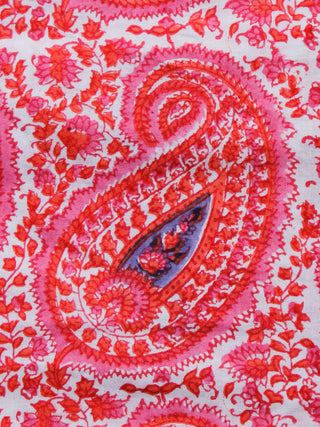 Pink Red White Blue Hand Block Printed Cotton Fabric Per Meter - F001F1480
