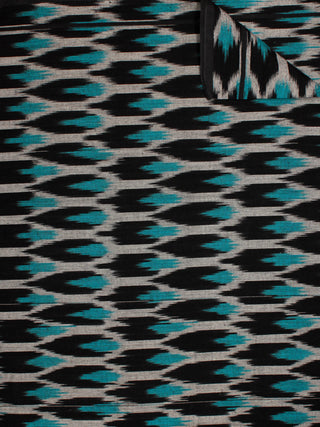 Black Blue Ivory Pochampally Hand Weaved Ikat Fabric Per Meter - F002F804