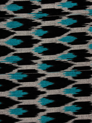 Black Blue Ivory Pochampally Hand Weaved Ikat Fabric Per Meter - F002F804