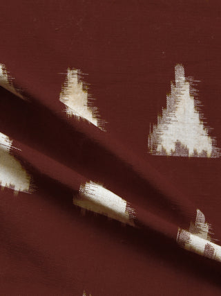 Brown White Hand Woven Double Ikat Handloom Cotton Fabric Per Meter - F002F1564