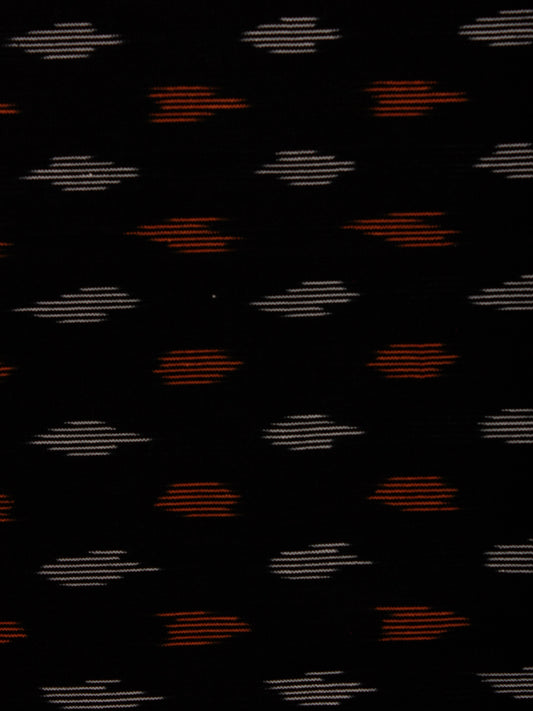 Black Orange Ivory Pochampally Hand Weaved Ikat Fabric Per Meter - F002F808