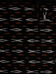 Black Orange White Pochampally Hand Weaved Ikat Fabric Per Meter - F002F813