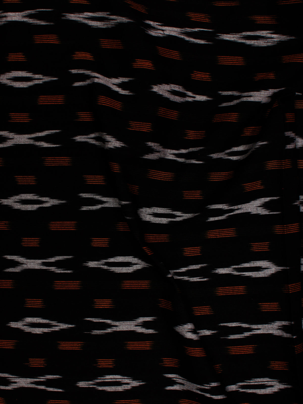 Black Orange White Pochampally Hand Weaved Ikat Fabric Per Meter - F002F813