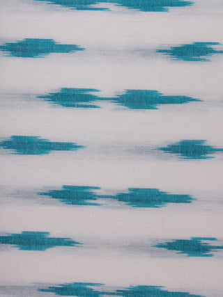 White Teal Blue Pochampally Hand Weaved Ikat Fabric Per Meter - F002F814