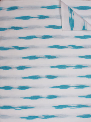 White Teal Blue Pochampally Hand Weaved Ikat Fabric Per Meter - F002F814