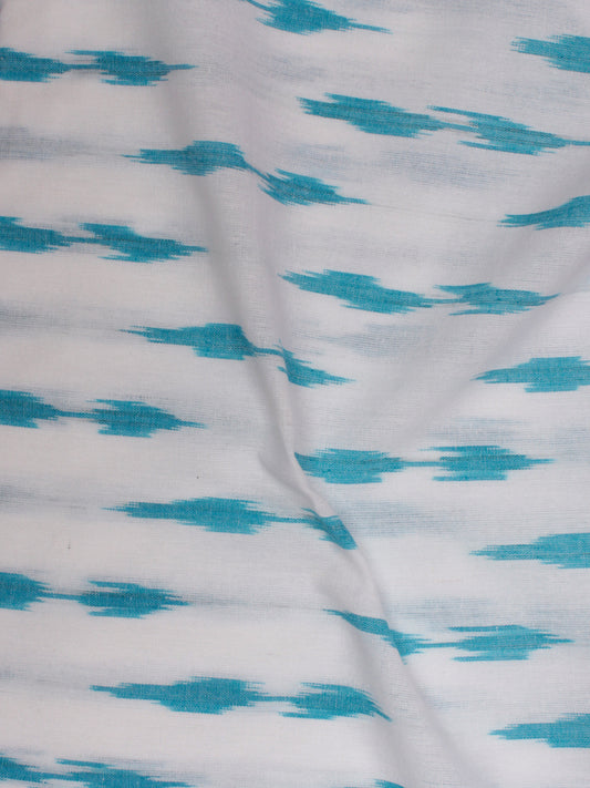 White Teal Blue Pochampally Hand Weaved Ikat Fabric Per Meter - F002F814