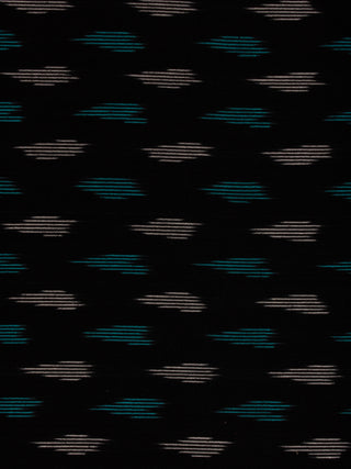 Black Blue White Pochampally Hand Weaved Ikat Fabric Per Meter - F002F815