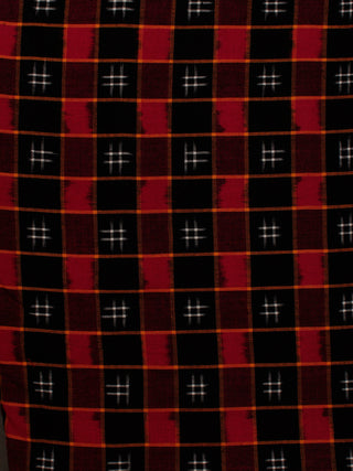 Black Red White Pochampally Hand Weaved Double Ikat Fabric Per Meter - F002F822