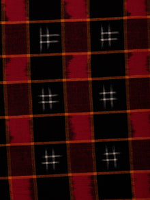 Black Red White Pochampally Hand Weaved Double Ikat Fabric Per Meter - F002F822