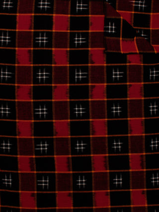 Black Red White Pochampally Hand Weaved Double Ikat Fabric Per Meter - F002F822
