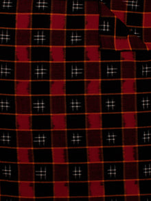 Black Red White Pochampally Hand Weaved Double Ikat Fabric Per Meter - F002F822