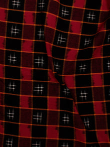 Black Red White Pochampally Hand Weaved Double Ikat Fabric Per Meter - F002F822