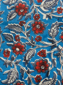Blue White Red Grey Hand Block Printed Cotton Fabric Per Meter - F001F1482