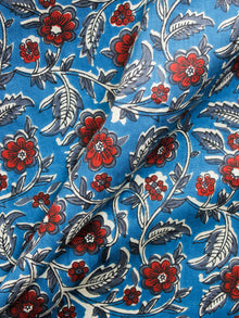 Blue White Red Grey Hand Block Printed Cotton Fabric Per Meter - F001F1482