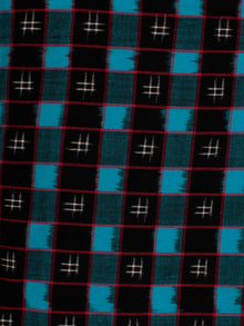 Black Blue White Pochampally Hand Weaved Double Ikat Fabric Per Meter - F002F823