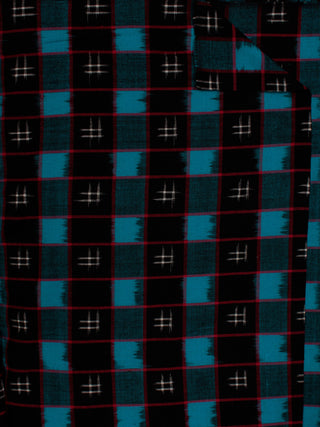 Black Blue White Pochampally Hand Weaved Double Ikat Fabric Per Meter - F002F823