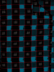 Black Blue White Pochampally Hand Weaved Double Ikat Fabric Per Meter - F002F823