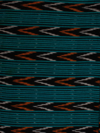 Teal Blue Black Orange White Pochampally Hand Weaved Ikat Fabric Per Meter - F002F825