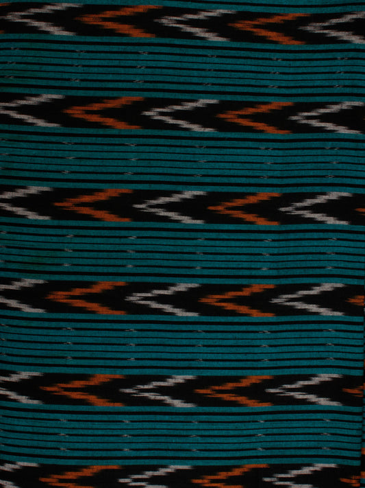 Teal Blue Black Orange White Pochampally Hand Weaved Ikat Fabric Per Meter - F002F825