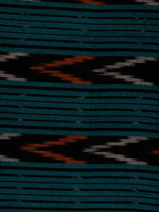 Teal Blue Black Orange White Pochampally Hand Weaved Ikat Fabric Per Meter - F002F825