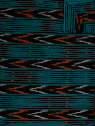 Teal Blue Black Orange White Pochampally Hand Weaved Ikat Fabric Per Meter - F002F825