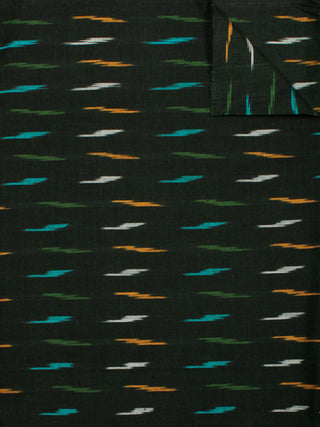 Dark Green Multi Color Pochampally Hand Weaved Ikat Fabric Per Meter - F002F830