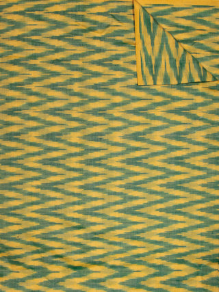 Green Yellow Pochampally Hand Weaved Ikat Mercerised Cotton Fabric Per Meter - F002F831