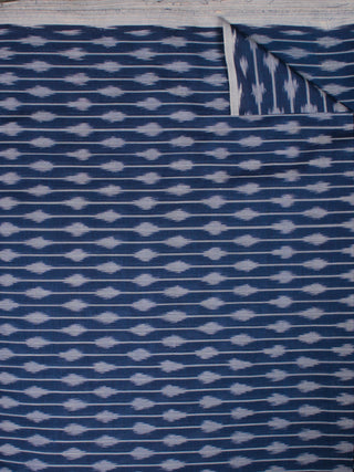Indigo Ivory Pochampally Hand Weaved Ikat Mercerised  Fabric Per Meter - F002F834