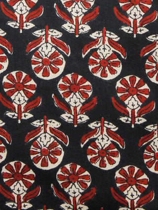 Black Beige Red Hand Block Printed Cotton Fabric Per Meter - F001F1484