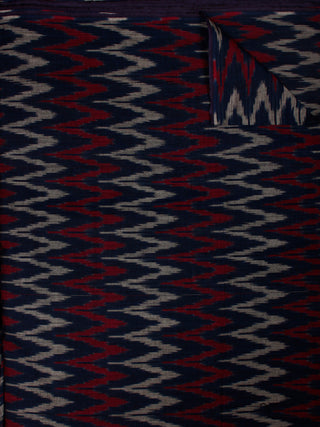 Indigo Maroon Grey Pochampally Hand Weaved Ikat Mercerised  Fabric Per Meter - F002F842
