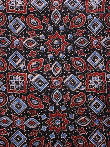Black Red Blue Ivory Ajrakh Hand Block Printed Cotton Fabric Per Meter - F003F1580