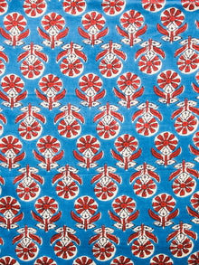 Blue Red Ivory Hand Block Printed Cotton Fabric Per Meter - F001F1485