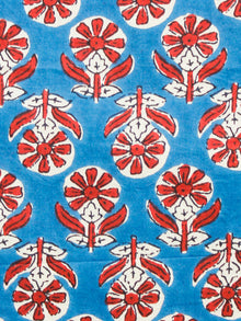 Blue Red Ivory Hand Block Printed Cotton Fabric Per Meter - F001F1485