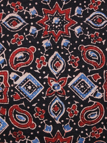 Black Red Blue Ivory Ajrakh Hand Block Printed Cotton Fabric Per Meter - F003F1580