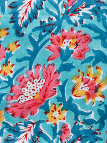 Sky Blue Pink Yellow White Hand Block Printed Cotton Fabric Per Meter - F001F1486