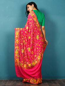 Red Yellow Green Aari Embroidered Bhagalpuri Silk Saree From Kashmir  - S031703070
