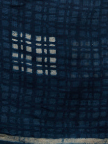 Indigo Ivory Hand Block Printed Kota Doria Saree in Natural Colors - S031702826
