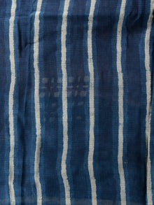 Indigo Ivory Hand Block Printed Kota Doria Saree in Natural Colors - S031702826