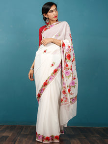 White Purple Red Maroon Green Aari Embroidered Georgette Saree From Kashmir - S031703072