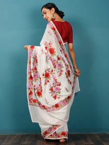 White Purple Red Maroon Green Aari Embroidered Georgette Saree From Kashmir - S031703072